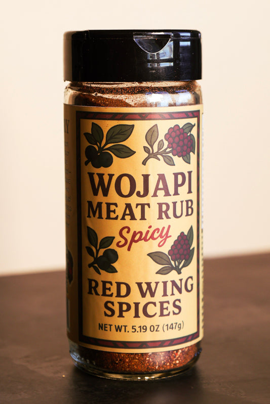 Spicy Wojapi Blend jar with ghost pepper and five-berry meat rub by Red Wing Spices